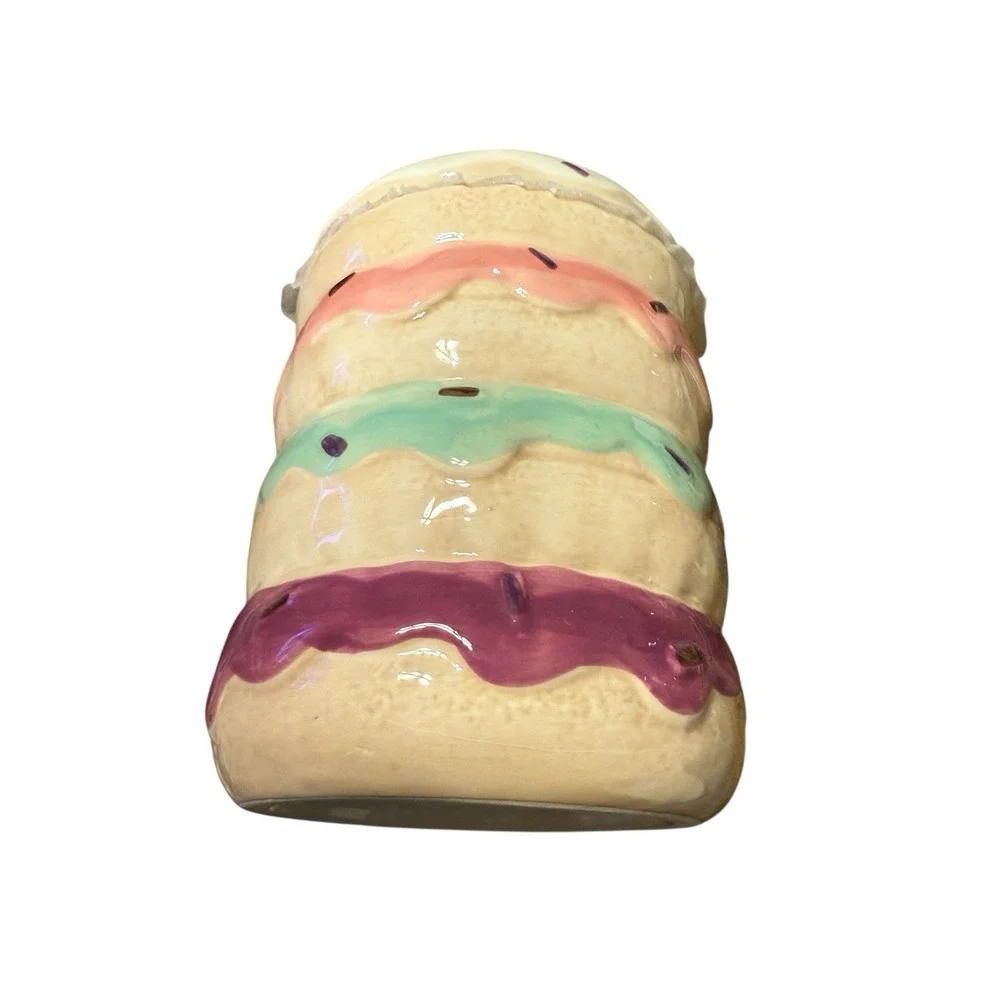 Donuts Cookie / Candy Jar Ceramic Pastel Jar With Lid -‎ Brand New- 6.5